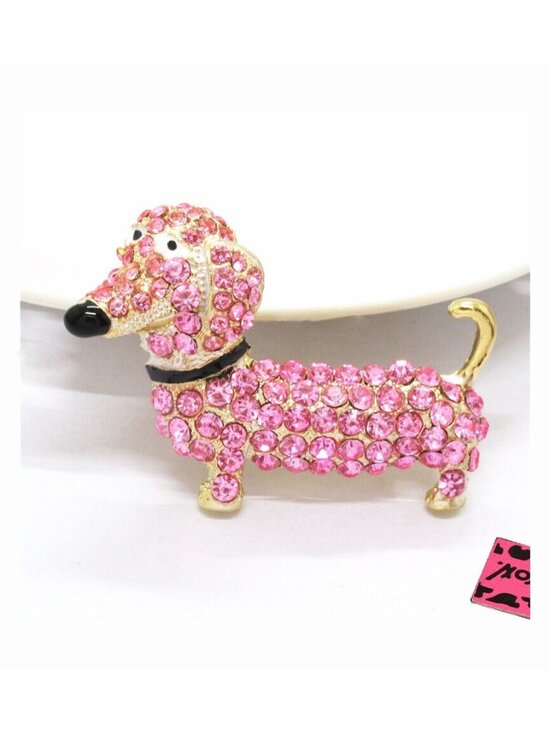 Betsey Johnson Jewelry - Betsey Johnson Dachshund Dog Brooch / Pendant Pink Rhinestones Gold Plate NWT